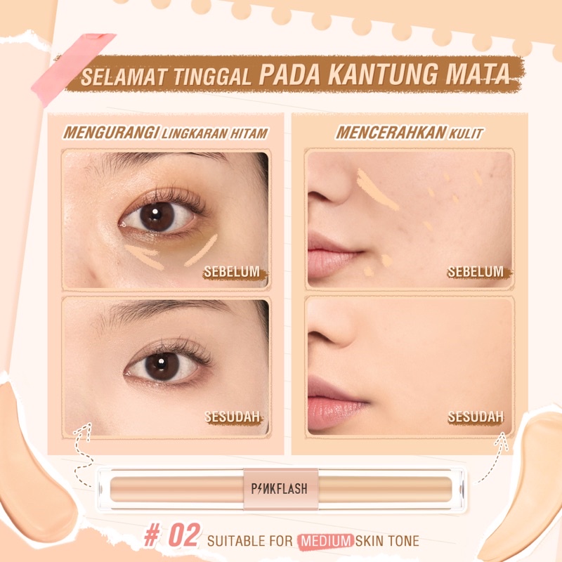 [BISA COD] PINKFLASH DoubleFix 2in1 Dual Shade Concealer - Concealer Pinkflash - Pinkflash Duo Cover Concealer