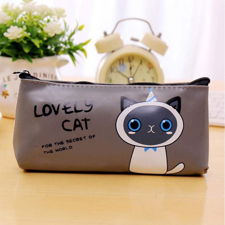 COD KOTAK PENSIL MOTIF KUCING LUCU UNIK / KOTAK PULPEN / TEMPAT ALAT TULIS FS PP106-ABU-ABU