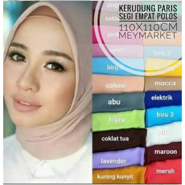 Kerudung paris segi empat polos...salem,hijau botol,broken white,kuning kunyit,hijau madrasah,mocca