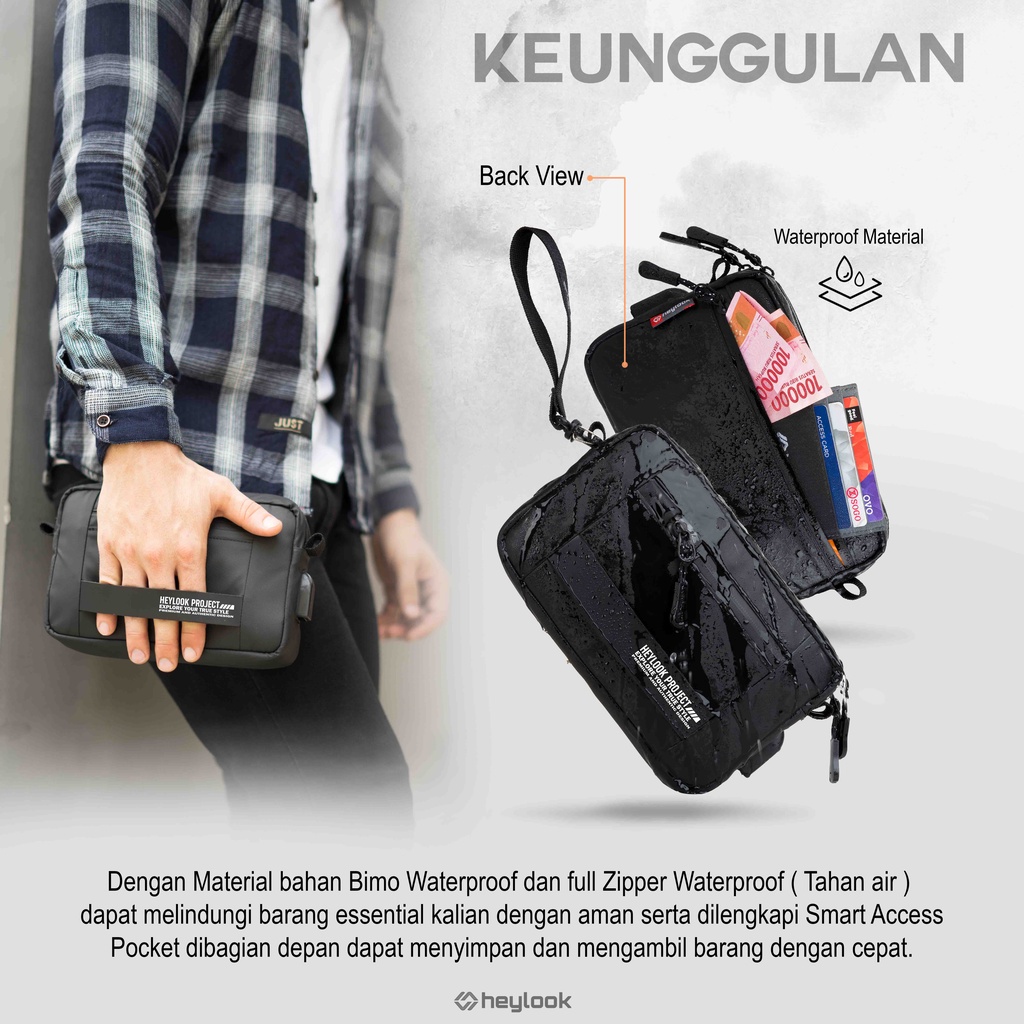 Tas Selempang Pria Waterproof Sling Bag Anti Air Tas Bahu Multifungsi Bisa Hand Bag Clutch Bag Cowok Cewek Jalan Santai Kantor Kasual Formal