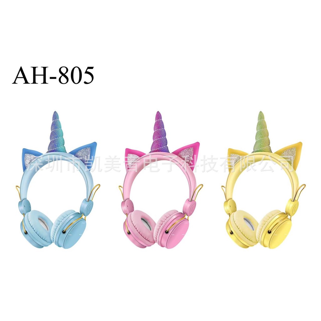 AH-805 Headphone Bando Bluetooth Anak Cute Unicorn