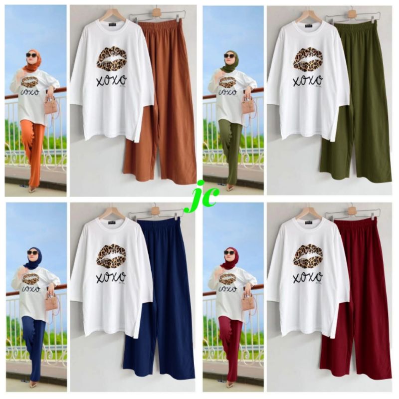 Ready 13Warna JCZ- Set Xoxo / Set Lips Xoxo / Stelan Wanita hijab Terbaru / Set Atasan + Celana Wanita Kekinian