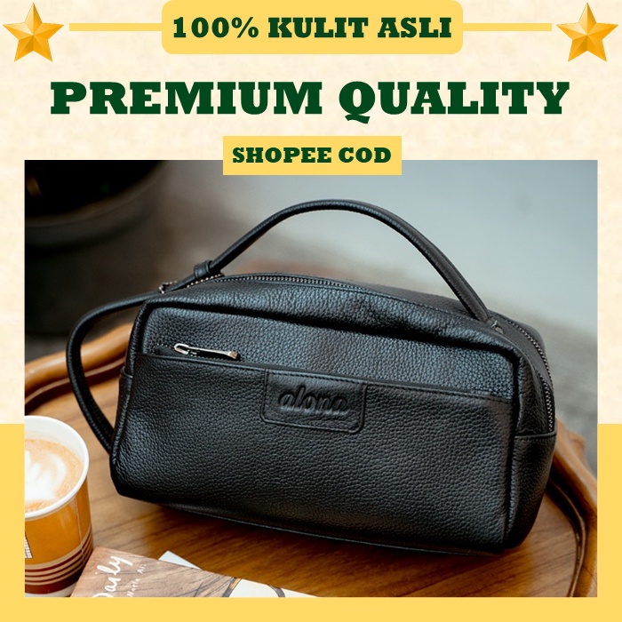 Pouch Tas Tangan Wanita Handbag Hand Bag Travel and Fashion Cluth Bag Bahan Kulit Sapi Asli Alona Po