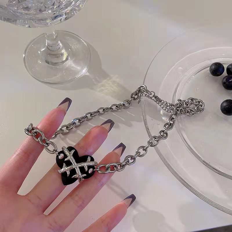 COD✨Kalung Choker Liontin Bentuk Hati Warna Silver Untuk Wanita