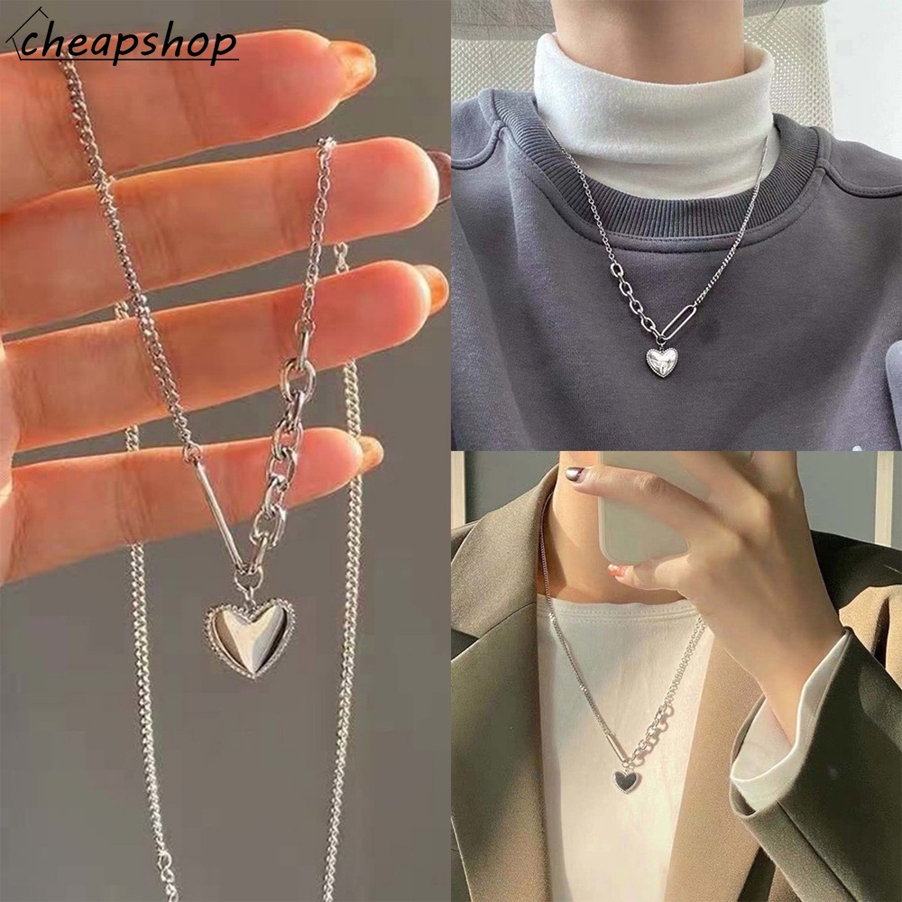 IFYOU Kalung Rantai Choker Desain Hati Warna Silver Gaya Korea Untuk Wanita