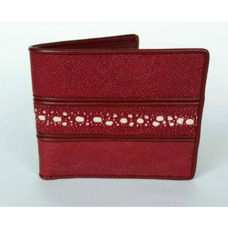 dompet pria lipat kulit ikan pari duri maroon