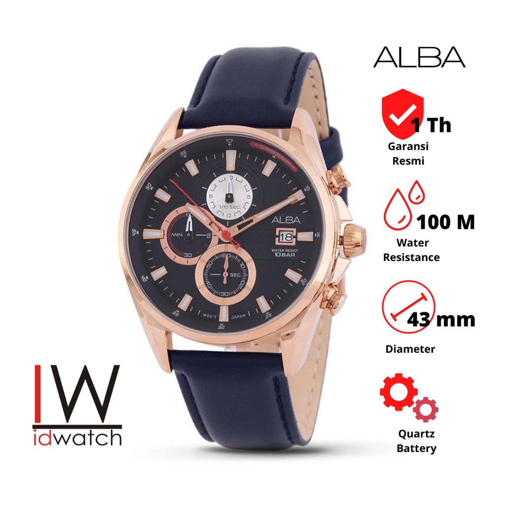 Alba AM3584X1 Chronograph Jam Tangan Pria Original AM3584 Laki Cowok Strap Kulit Leather