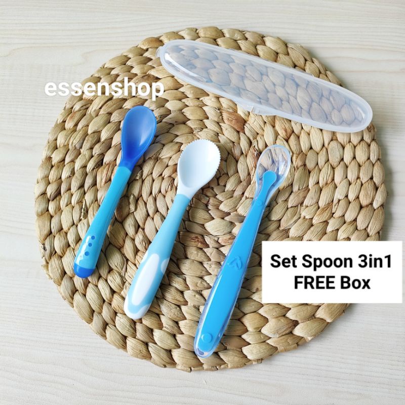 Paket Sendok Makan Bayi silicone silikon Mpasi 3 pcs Free box