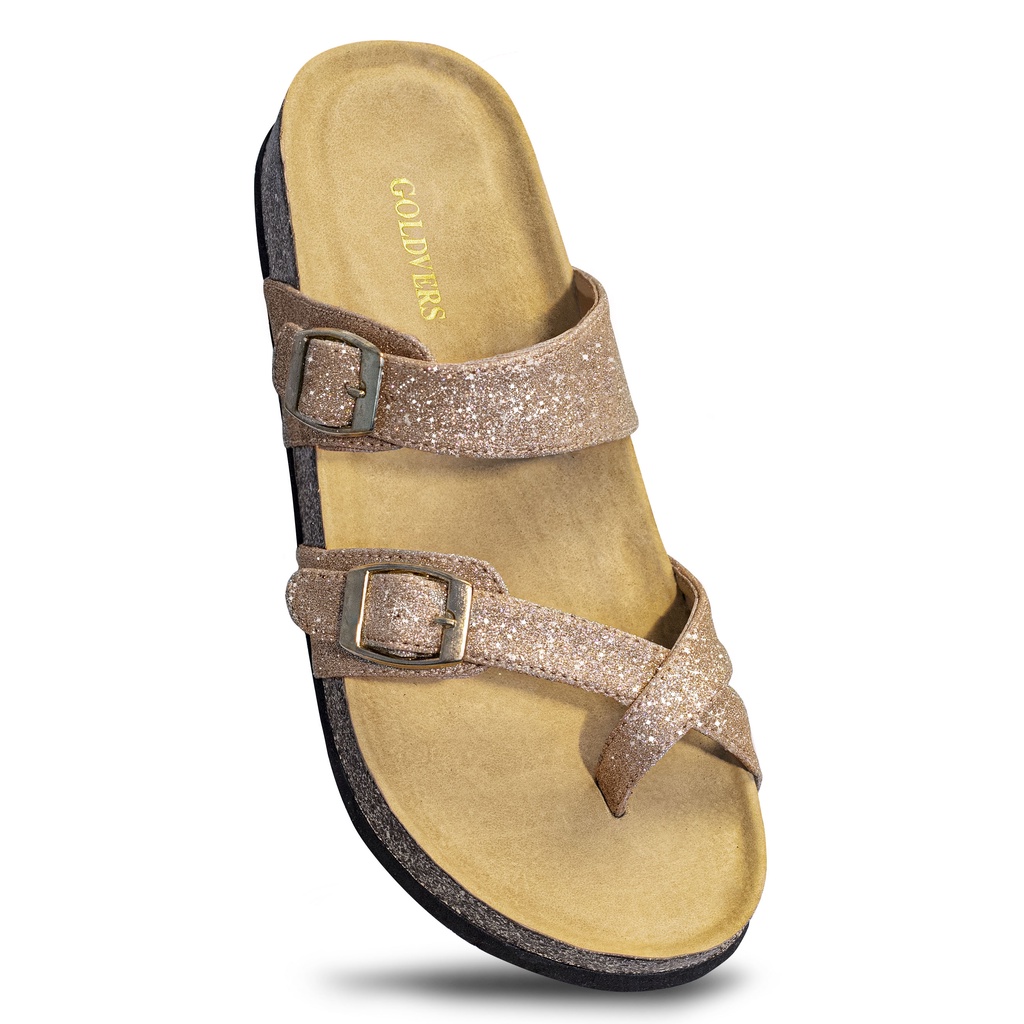 Sandal Wanita Glitter Goldvers Selop Motif Glitter Manik Original Import Berkualitas - Goldiesbags