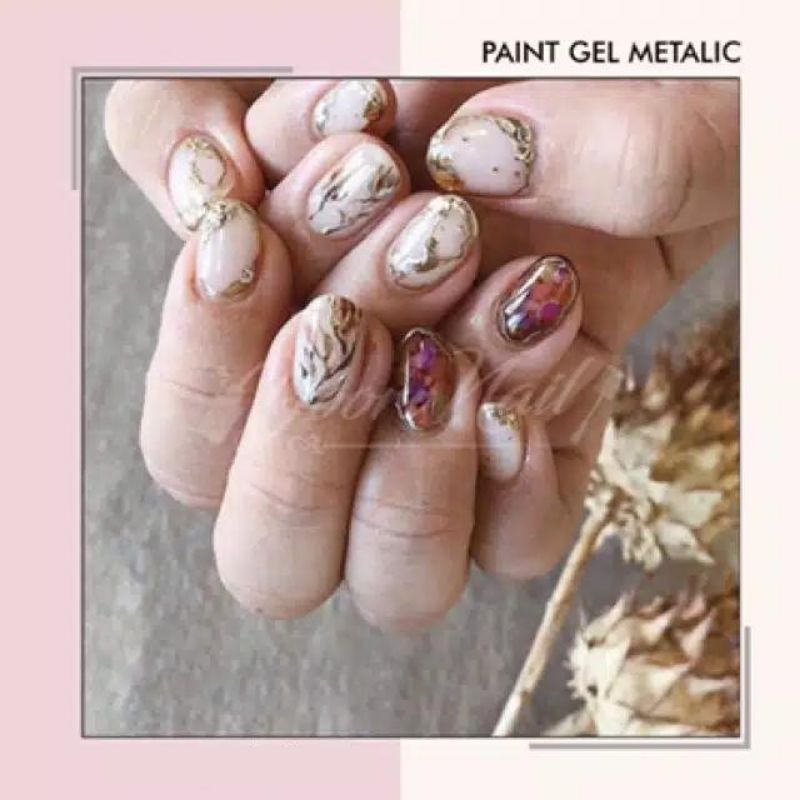 Paint gel metalic silver gold painting gel nail art metallic metalik