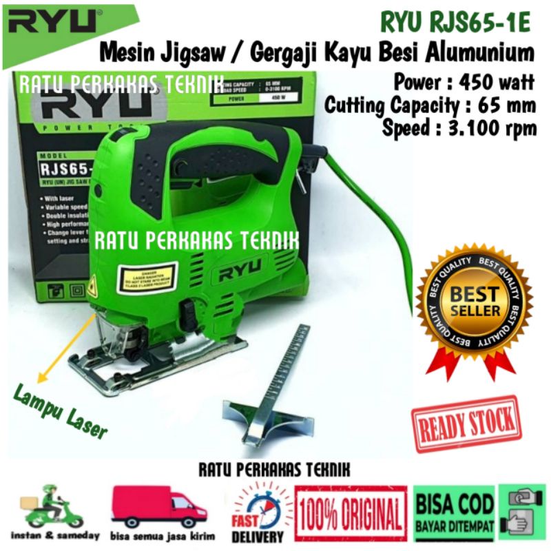 Ryu Jigsaw RJS65-1E Mesin Gergaji Listrik Potong Kayu Triplek Original Jig Saw Laser Besi Alumunium 