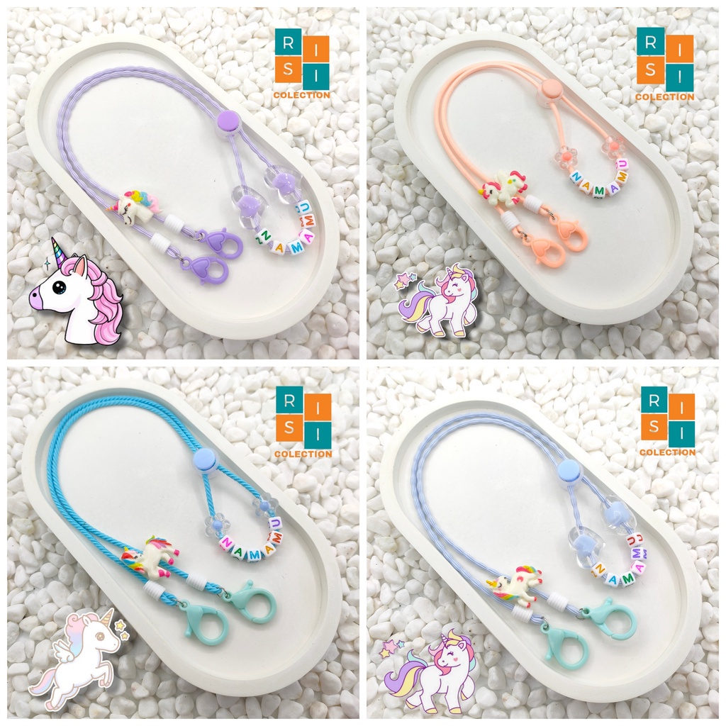 Tali Kalung Konektor Strap Masker Anak FREE NAMA Karakter Unicorn