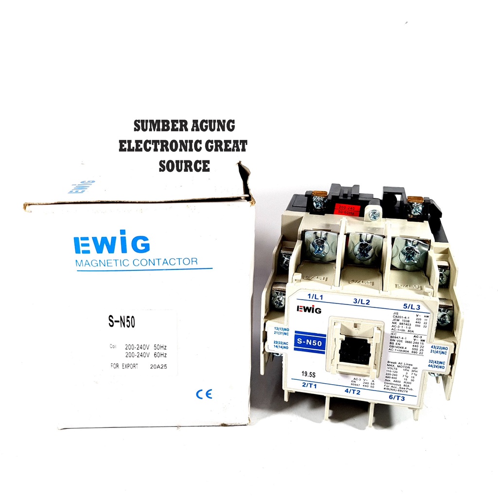 SN50 Ewig Kontaktor 80A Magnetic Contactor Panel Listrik Besar AC 200 240V