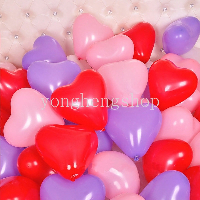 10pcs / set Balon Lateks Bentuk Hati Ukuran 12 Inci Untuk Dekorasi Pesta Ulang Tahun / Pernikahan / Valentine