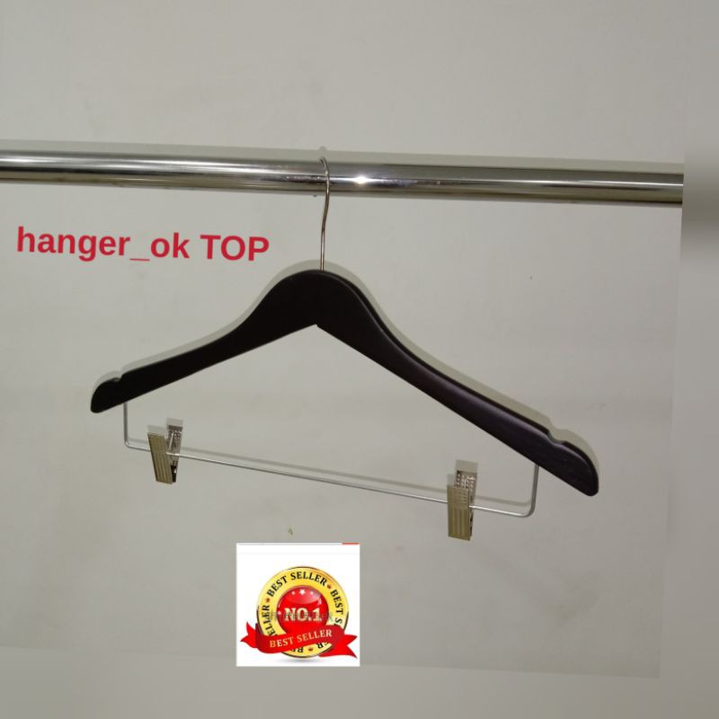 hanger kayu palang jepit besi warna ( coklat dop )