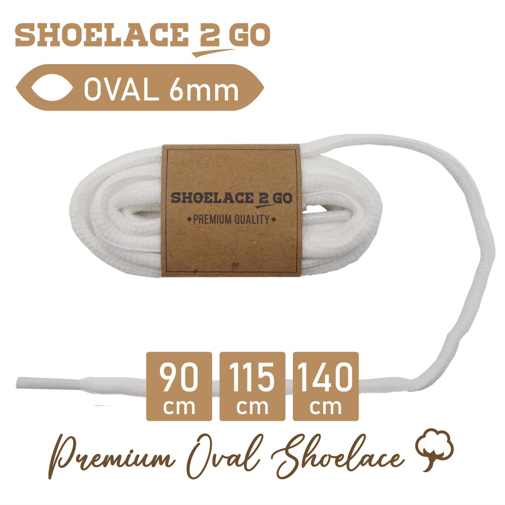 SHOELACE 2 GO PREMIUM TALI SEPATU LONJONG OVAL - SO6 - A1 - WHITE - 6MM - 90CM 115CM 140CM 160CM 180CM 200CM