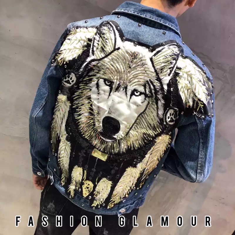 JAKET JEANS LUXURY IMPORT PRIA WANITA ASIA EROPA JEPANG KOREA AMERIKA ORIGINAL BORDIR WOLF SERIGALA