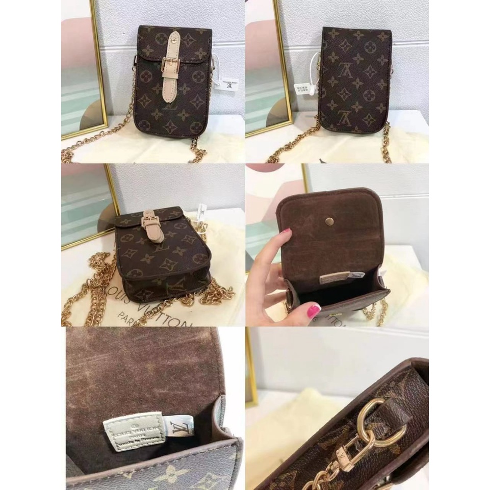 BJ60442 (DAPAT INVOICE TANPA BOX) - BEIGE/BLACK/BROWN - TAS DOMPET HP SLEMPANG KECIL WANITA FASHION IMPORT MODIS ELEGAN TERMURAH TERLARIS TERBARU BAGSTORE JAKARTA TAS BATAM ZC0442