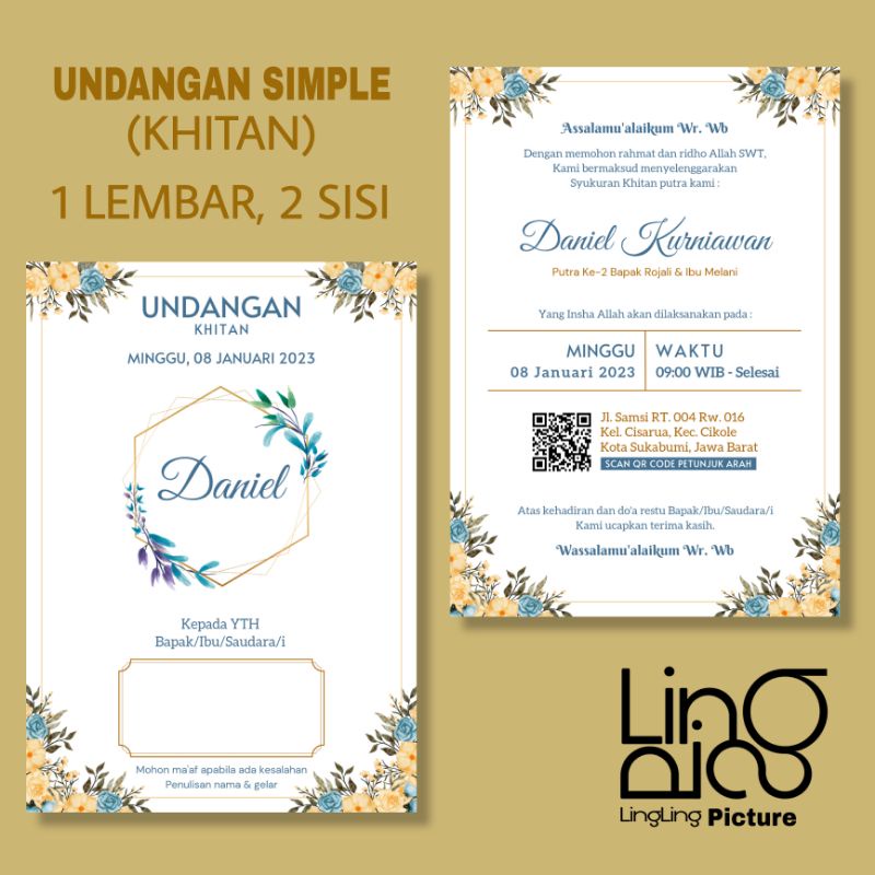 Undangan Khitan Estetis Dan Simple - 1 LEMBAR 2 SISI