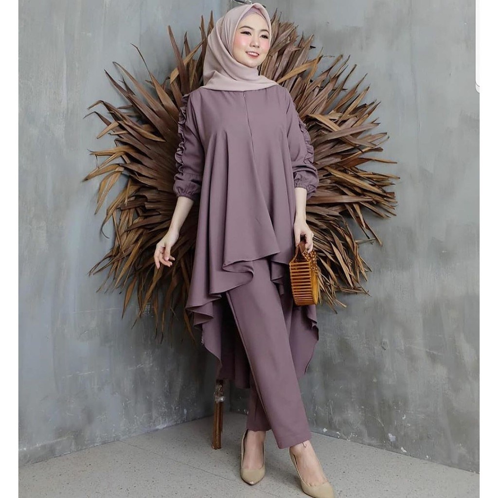 Setelan Wanita Kerja Cewek Casual Trendy Kerja Baju Terbaru Korea Nata Sadewi One Set 2In1/Setelan