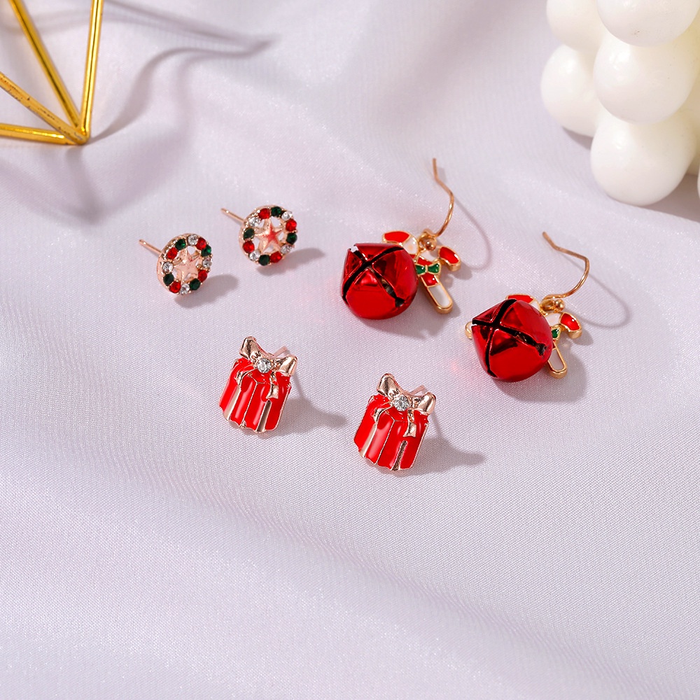 Lonceng Kartun Kreatif Natal Stocking Anting Wanita Set Anting Liontin Santa Lucu Hadiah Natal