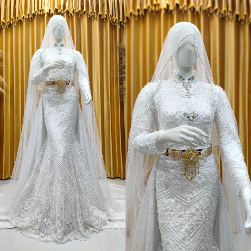 kebaya pengantin span duyung full Payet ekor cantik mewah