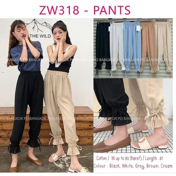 JANE COLLECTION || Celana Panjang Balon Jogger Pants Warna Ungu Mauve Wollpeach XL Celana Ikat Korea Mauve Ungu Pants Kekinian Tik tok