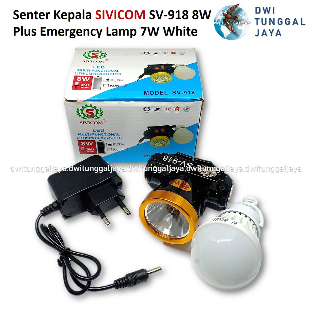 Senter Kepala SIVICOM SV 918 8 Watt Plus Emergency Lamp 7 Watt White