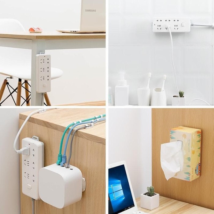 Self Adhesive Power Strip Fixator Wall Penempel Gantungan Adopter Stop Kontak Tempat Pengait AC