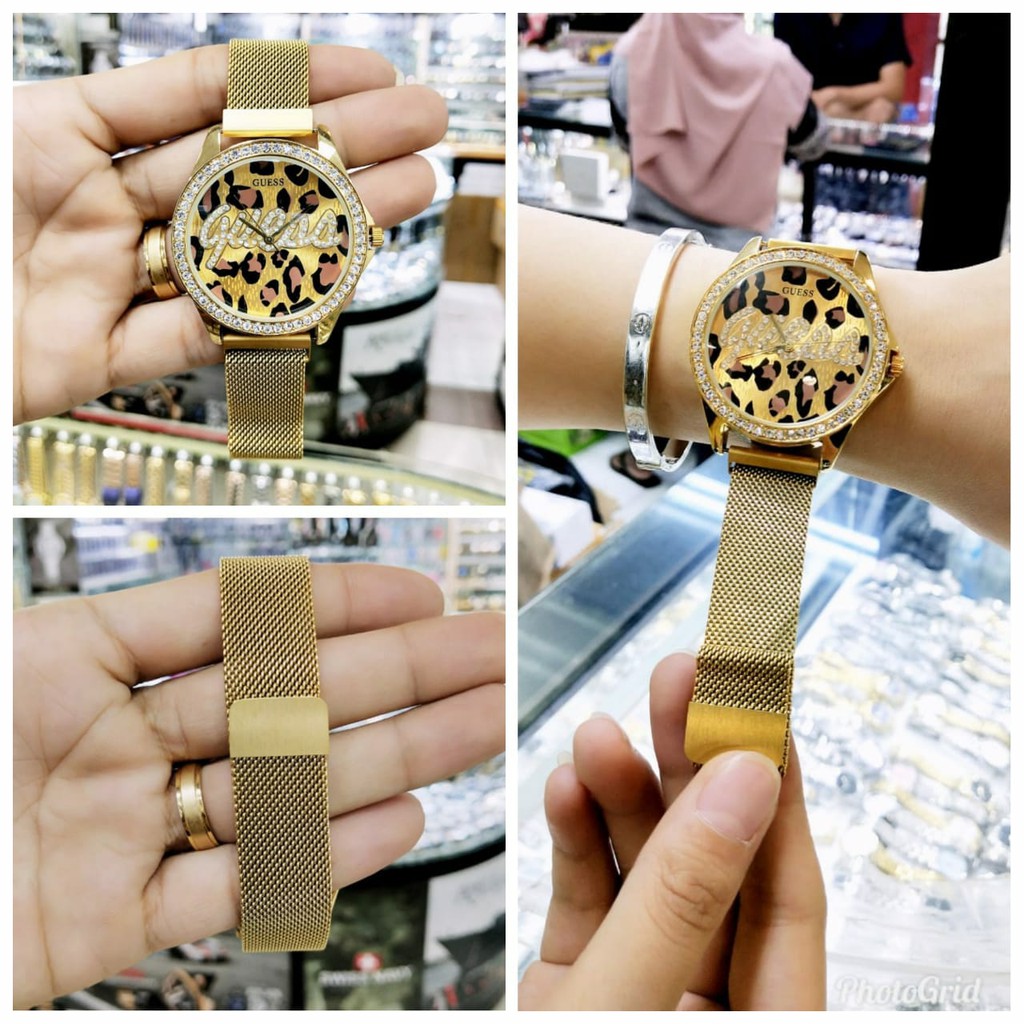 Jam Tangan Wanita Guess Leopard Tali Rantai Magnet