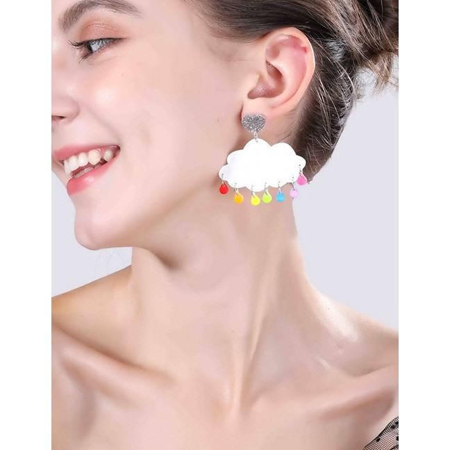 LRC Anting Tusuk Fashion White Candy Glitter Cloud Color Raindrops Drop Earrings F90495