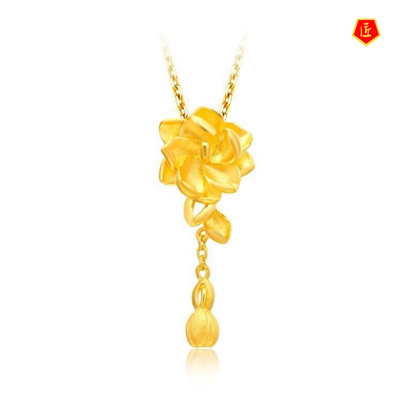 [Ready Stock]3D Gold Jasmine Flower Pendant Elegant Noble Temperament