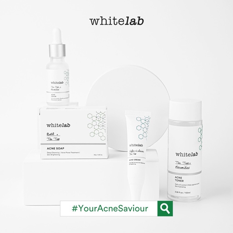 WHITELAB Paket Acne Lengkap Indonesia / Facial Wash Hydrating Essence Toner Serum Ampoule Day Night Underarm Eye Cream Sunscreen Clay Mask Masker Gel Body Soap / Face Brightening Mugwort Niacinamide Peeling Calming Wajah Set / Sabun Krim Pelembab White