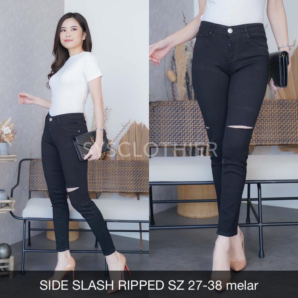 CELANA JEANS WANITA SIDE SLASH RIPPED