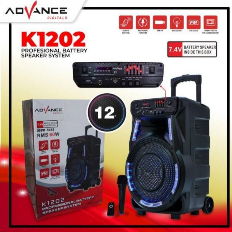 Advance K1202 Speaker Portabel Karoke-speaker karaoke koper