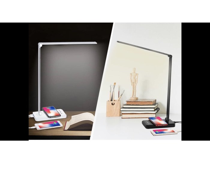 Lampu Meja LED Qi Wireless Charger Brush Aluminum Foldable Table Lamp