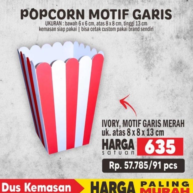 BOX POPCORN GARIS MERAH UK 8X8X13 CM (91PCS) TERLARISS...,,,,,