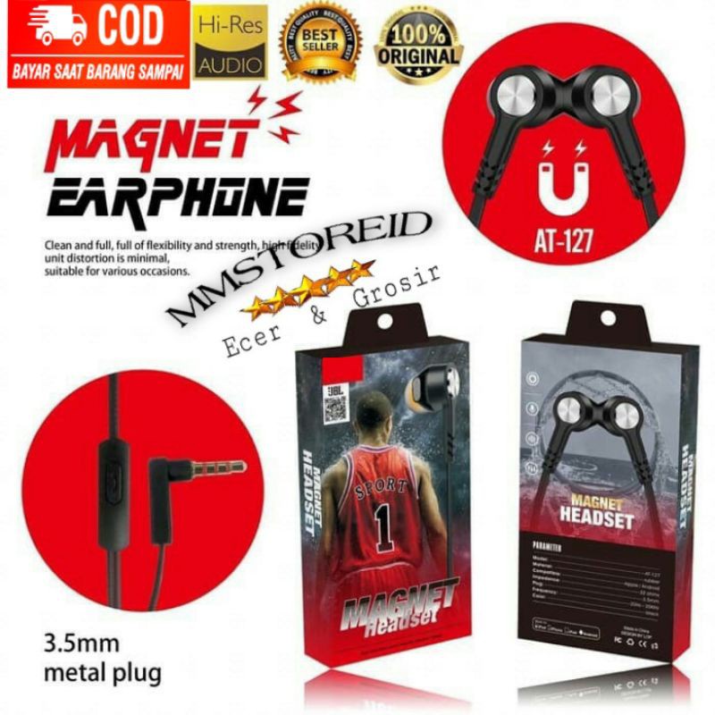 earphone T127 magnetic stereo bass music telfon headset mic