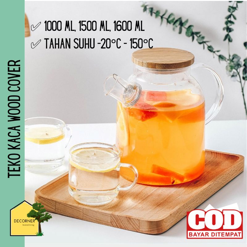 Jual Teko Pitcher Es Teh Minum Kaca Transparan Tutup Kayu Mewah Modern ...