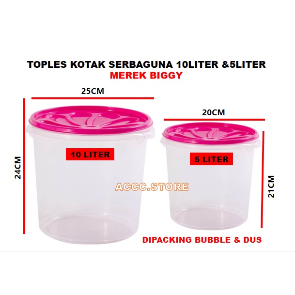 Toples Bulat Toples PLastik Kerupuk Kedap TEBAL Berkualitas MEREK BIGGY - 10 LITER