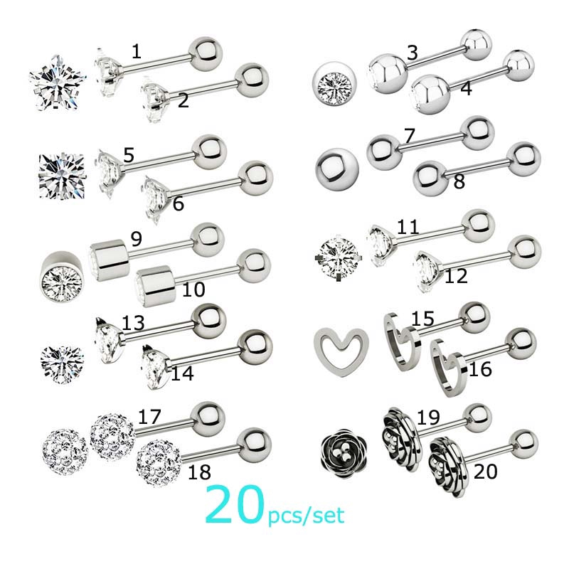 20Pcs / Set Anting Tusuk Stainless Steel Helix daith cartilage 16G