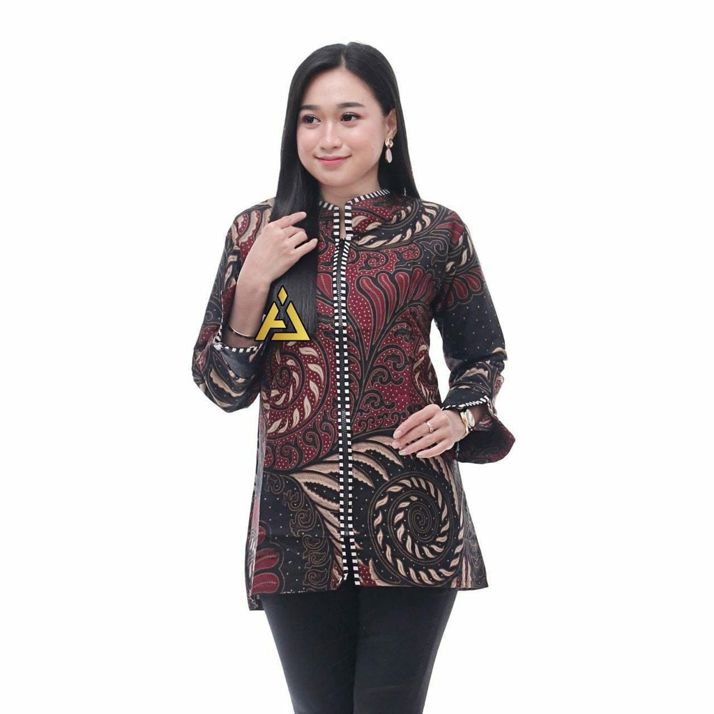 tey-17 Batik wanita ASJ SA HRB026 Kenongo Kemeja Tosca Pendek-B. Puser Merah