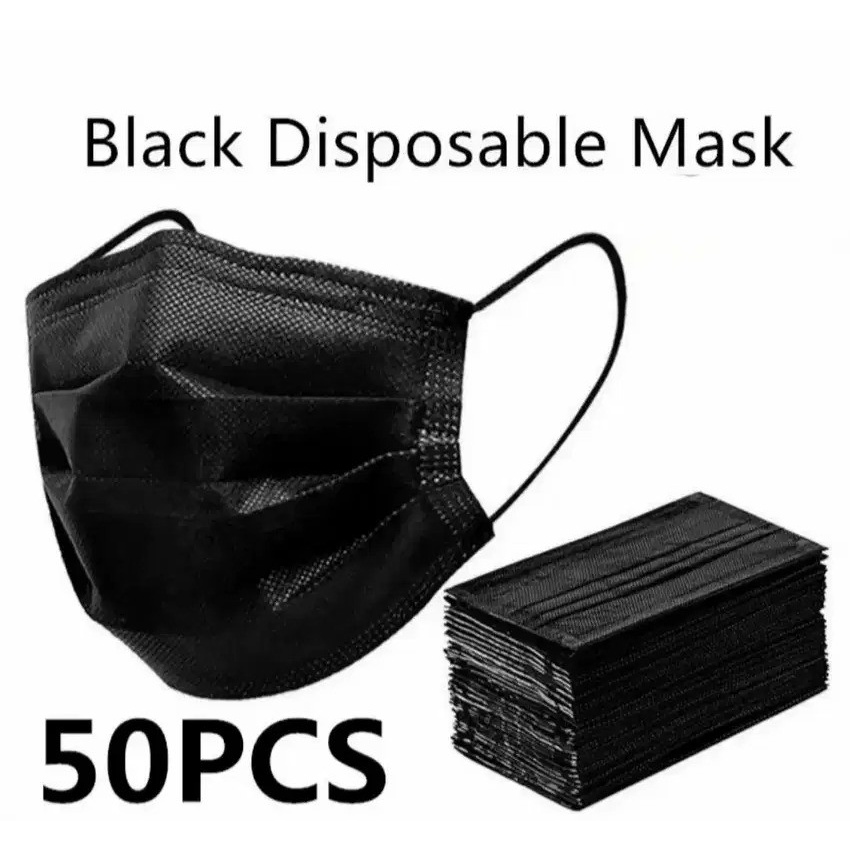 MASKER HITAM HEADLOOP EARLOOP 3PLY BLACK ISI 50PCS MURAH MERIAH