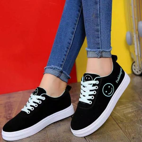 Seller✷ Almulky31- Sepatu Sneakers wanita casual sepatu sneakers wanita motif emoticon smile fashion