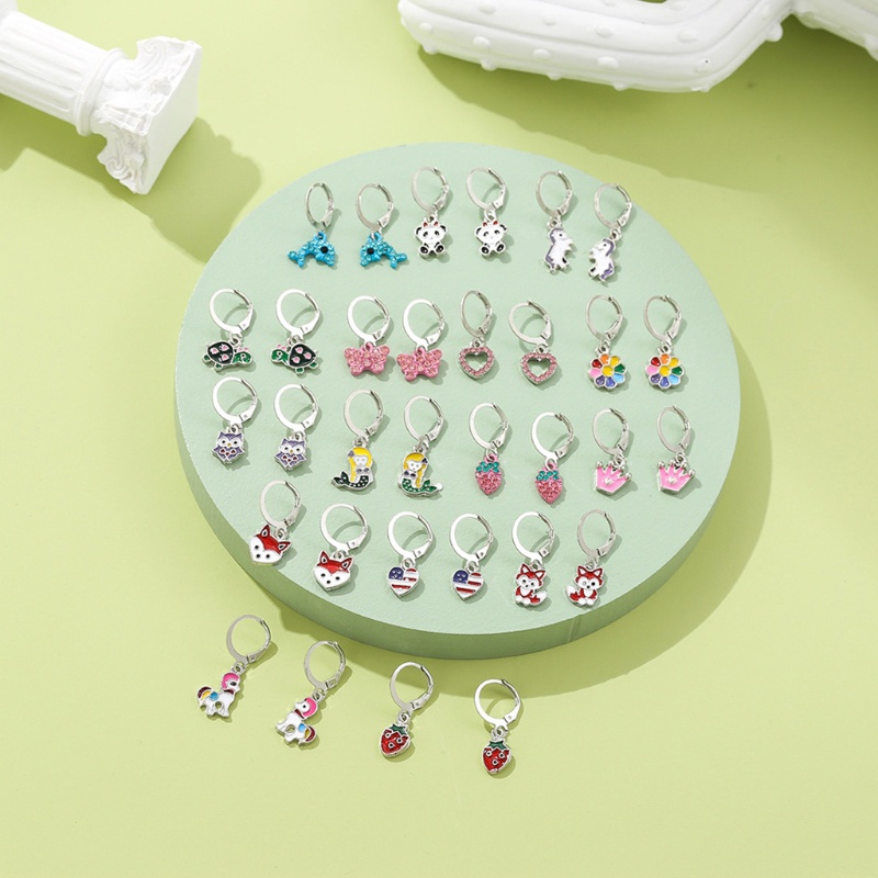 SIY  16 Pairs Mixed Cute Animals Earrings Panda Heart Dolphin Owl Crown Strawberry Hoop Drop Earrings Set Fashion Jewelry