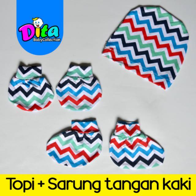 Sarung Tangan Kaki + Topi Motif Bayi Murah / Kaos tangan kaki bayi Murah