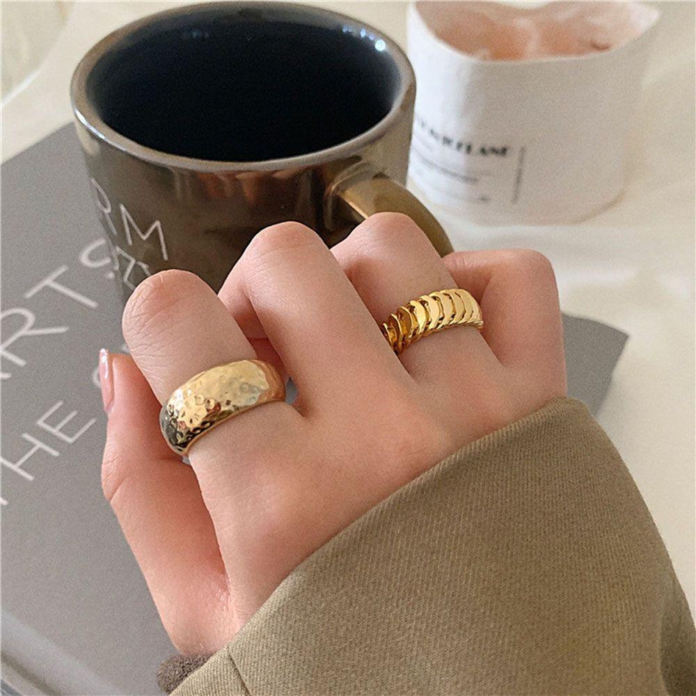 Mxbeauty Cincin Jari Warna Emas Chic Knuckle Rings Lingkaran Geometris Lebar Dapat Disesuaikan Aksesoris Fashion