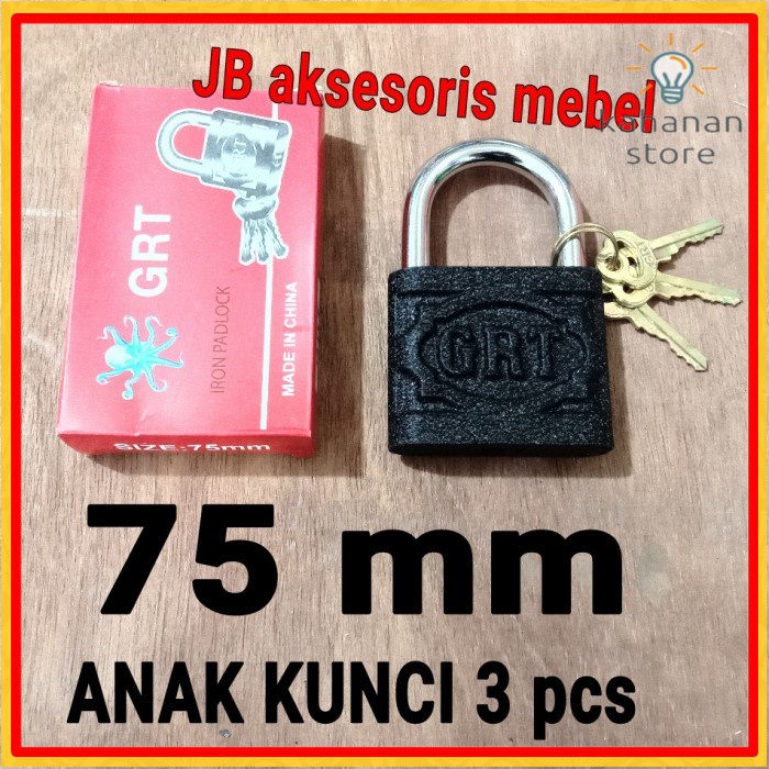 GEMBOK HITAM BESAR 75 mm GRT / GEMBOK PAGAR TOKO GUDANG 7,5 cm GRT