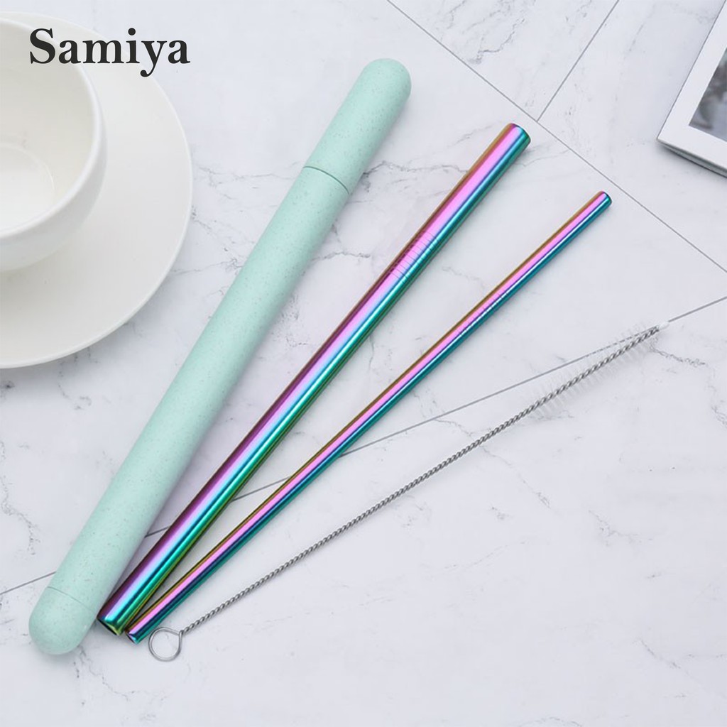 paket set sedotan stainless portable wheat straw casing / stainless straw set tube case wheatstraw