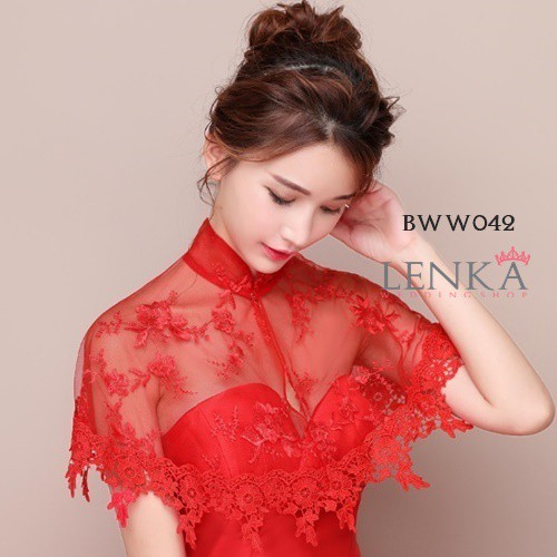 [TOKO TERPERCAYA] BOLERO OUTWEAR PESTA AKSESORIS PENGANTIN RENDA MERAH BWW042